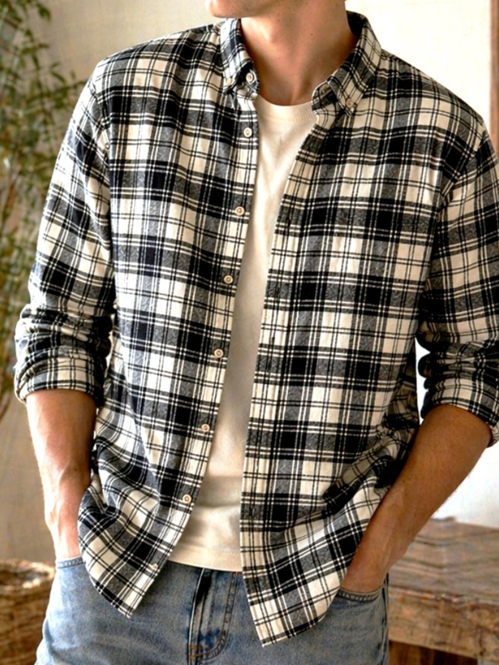 Abercrombie & Fitch Black Plaid Flannel Shirt Button Up Cotton Casual Men's XL